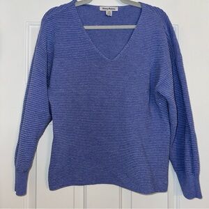 Tommy Bahama Women Blue Sparkle Ribbed Knit Sweater Large